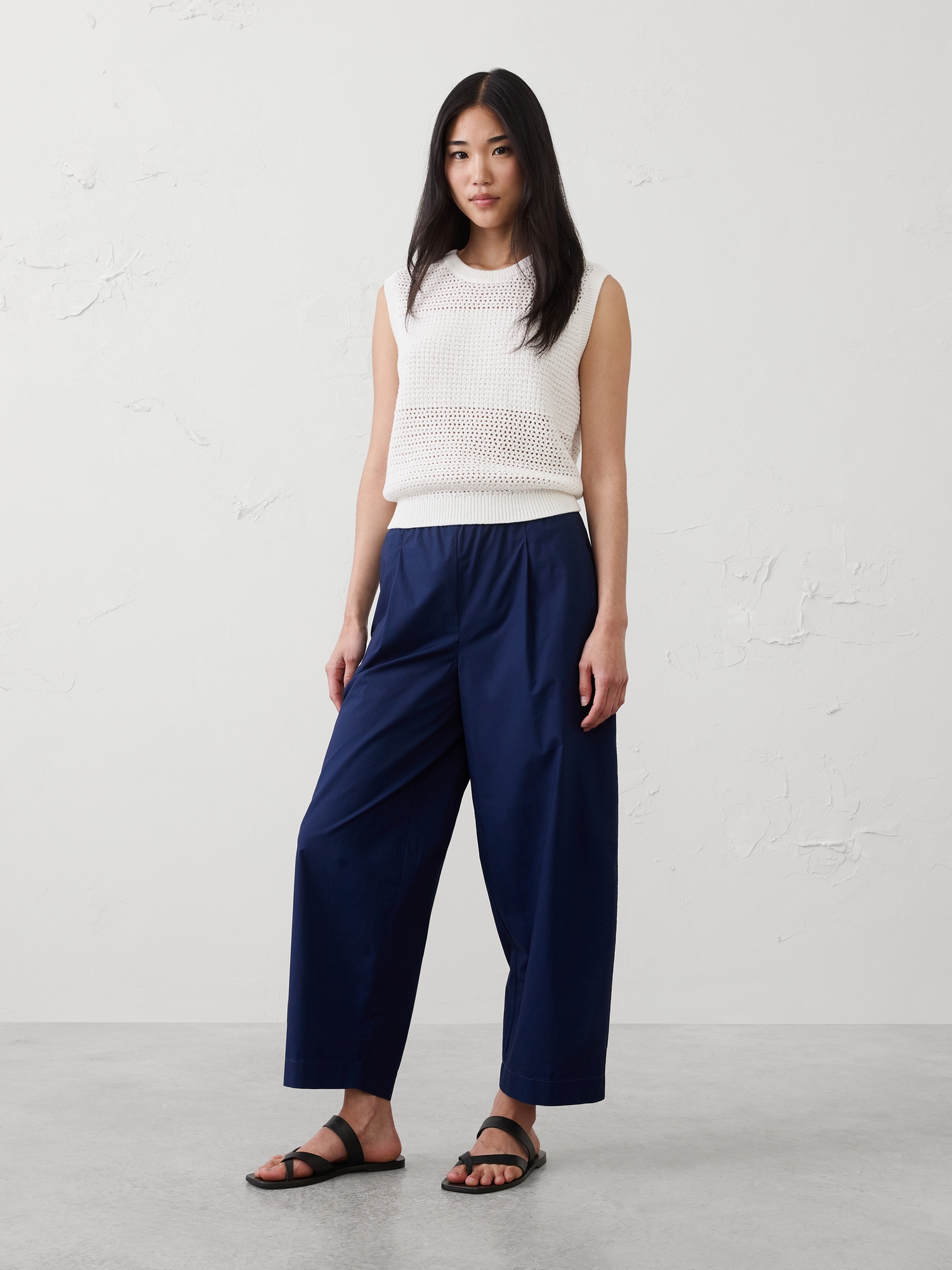 Image number 1 showing, Barrel-Leg High-Rise Pull-On Cropped Pant