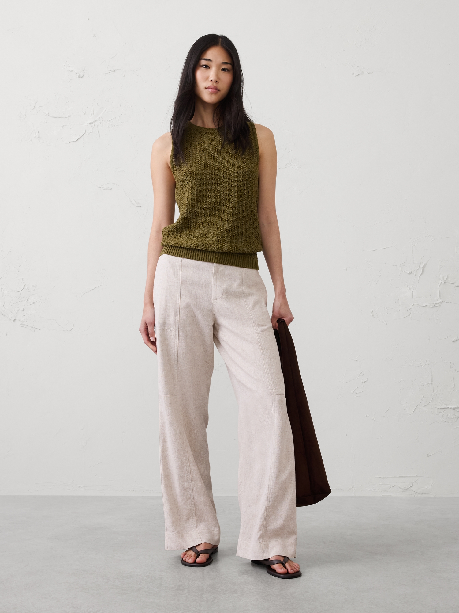 Image number 1 showing, Straight High-Rise Linen-Blend Utility Pant