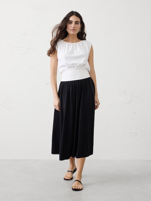 Knit Blouson Midi Dress