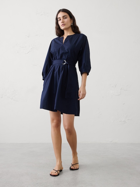 Split-Crewneck Above-Knee Dress