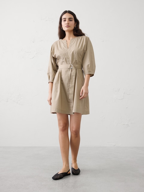Split-Crewneck Above-Knee Dress