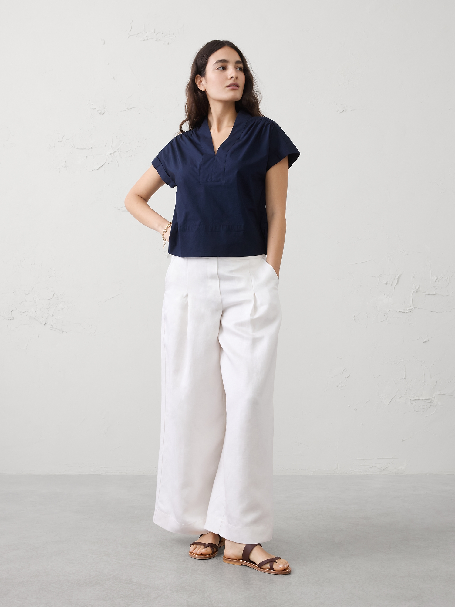 Image number 1 showing, Poplin Split-Neck Top
