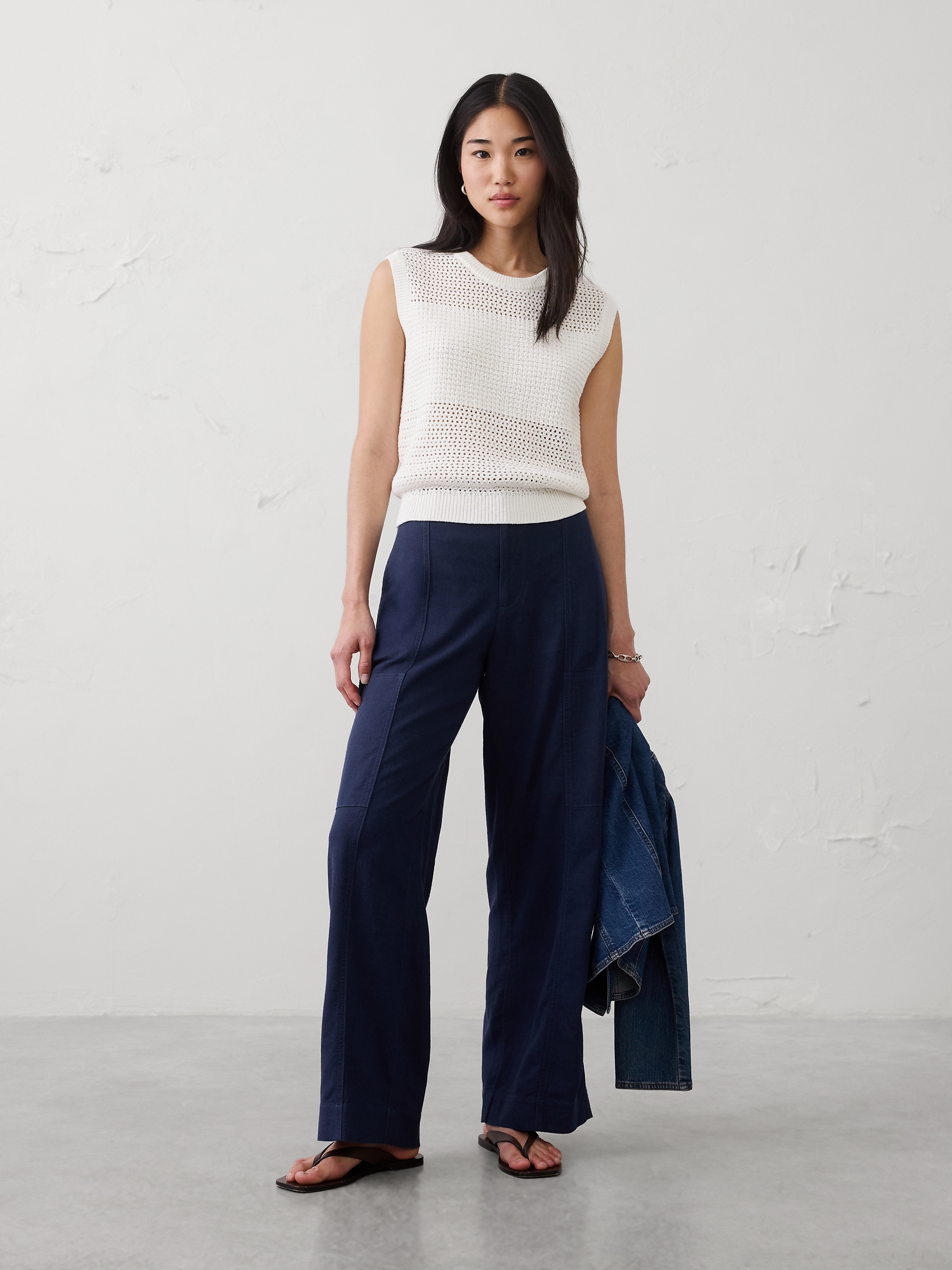 Image number 1 showing, Straight High-Rise Linen-Blend Utility Pant