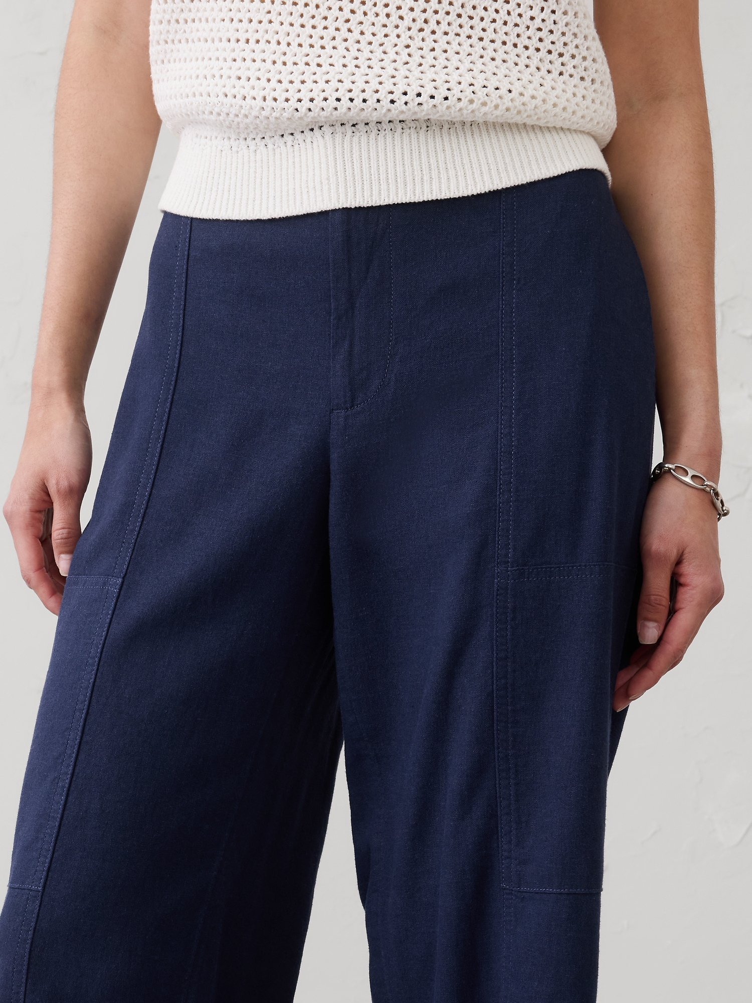 Image number 3 showing, Straight High-Rise Linen-Blend Utility Pant
