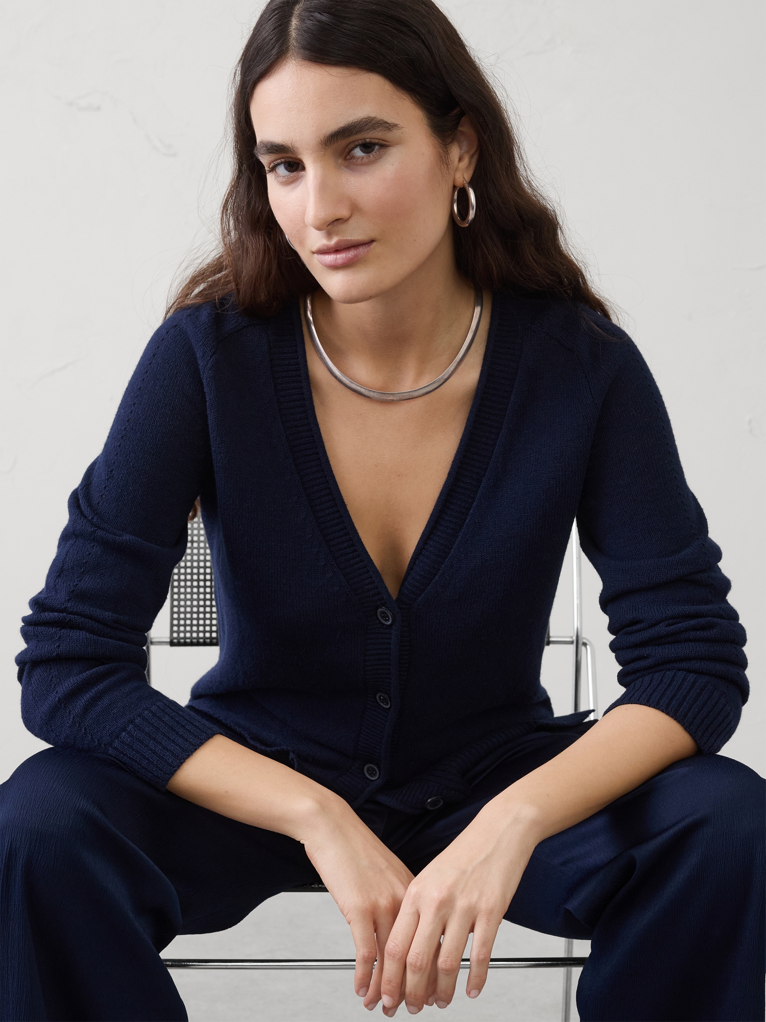 Image number 1 showing, Ramie-Cotton V-Neck Cardigan Sweater