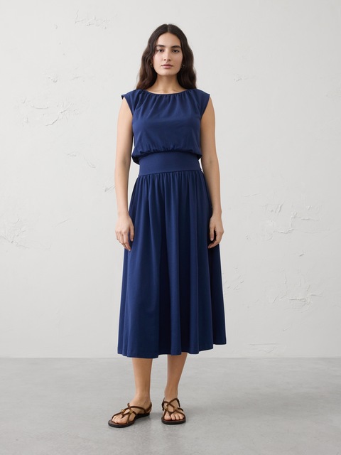 Knit Blouson Midi Dress
