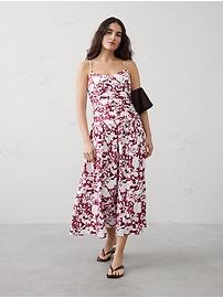 linen-blend seam bodice maxi dress White Cotton Linen Blend Maxi Dress S