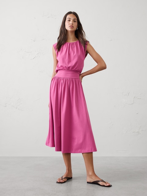 Knit Blouson Midi Dress