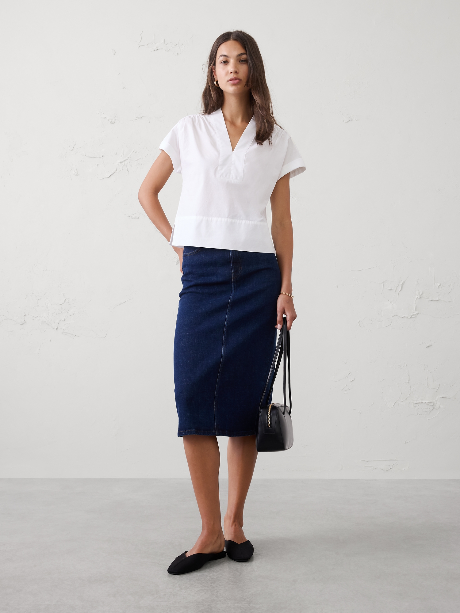 Image number 1 showing, Poplin Split-Neck Top
