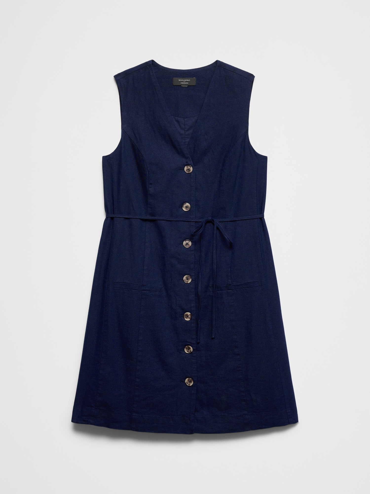 Image number 4 showing, Linen-Blend Button-Front Above-Knee Dress