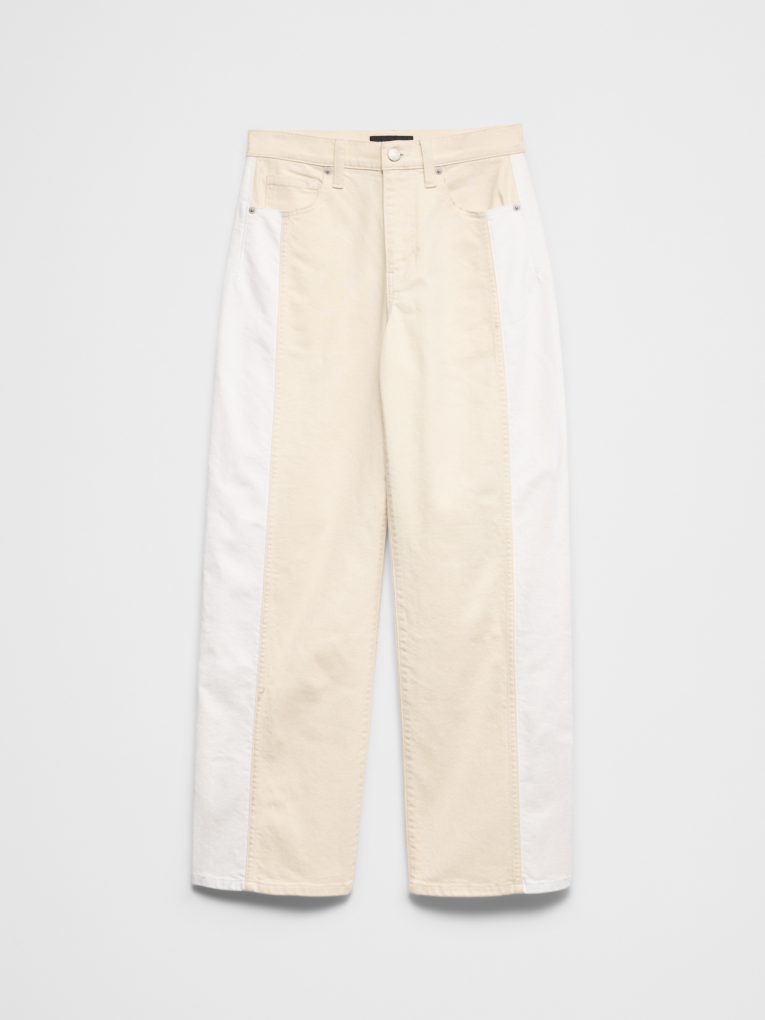 Image number 2 showing, Straight High-Rise Contrast Pieced Jean