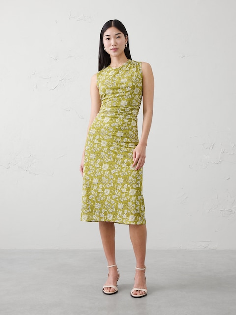 Shirred-Waist Midi Dress