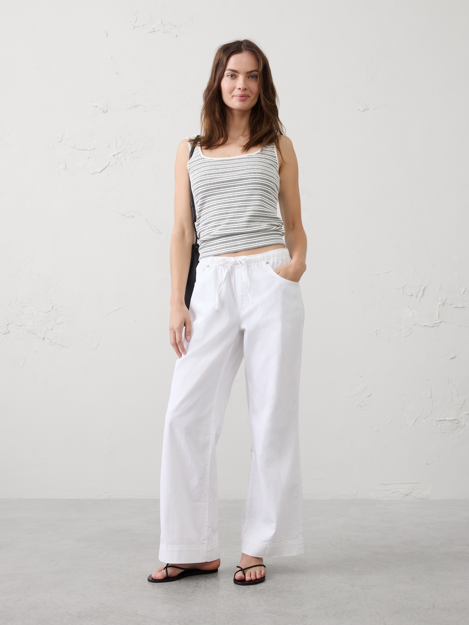 Image number 1 showing, Wide-Leg Mid-Rise Summerweight Pull-On Jean