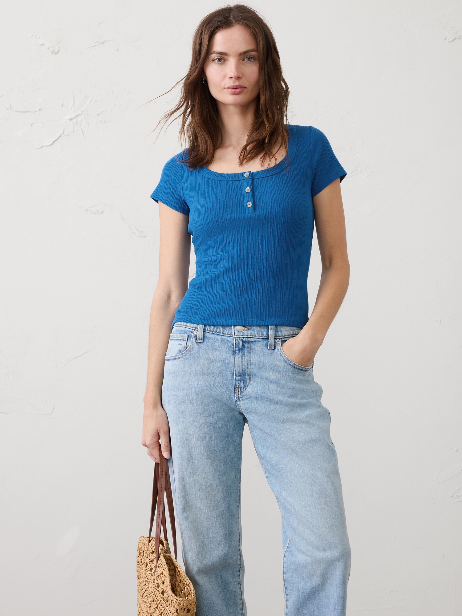Image number 1 showing, Variegated Ribbed Henley Shirt