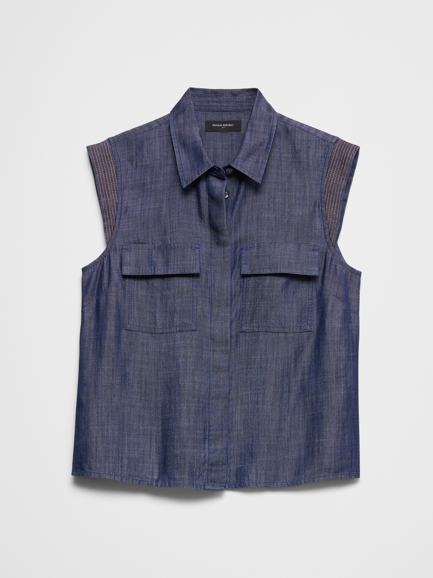 L'image numéro 4 présente Chemise à mancherons trapunto en denim