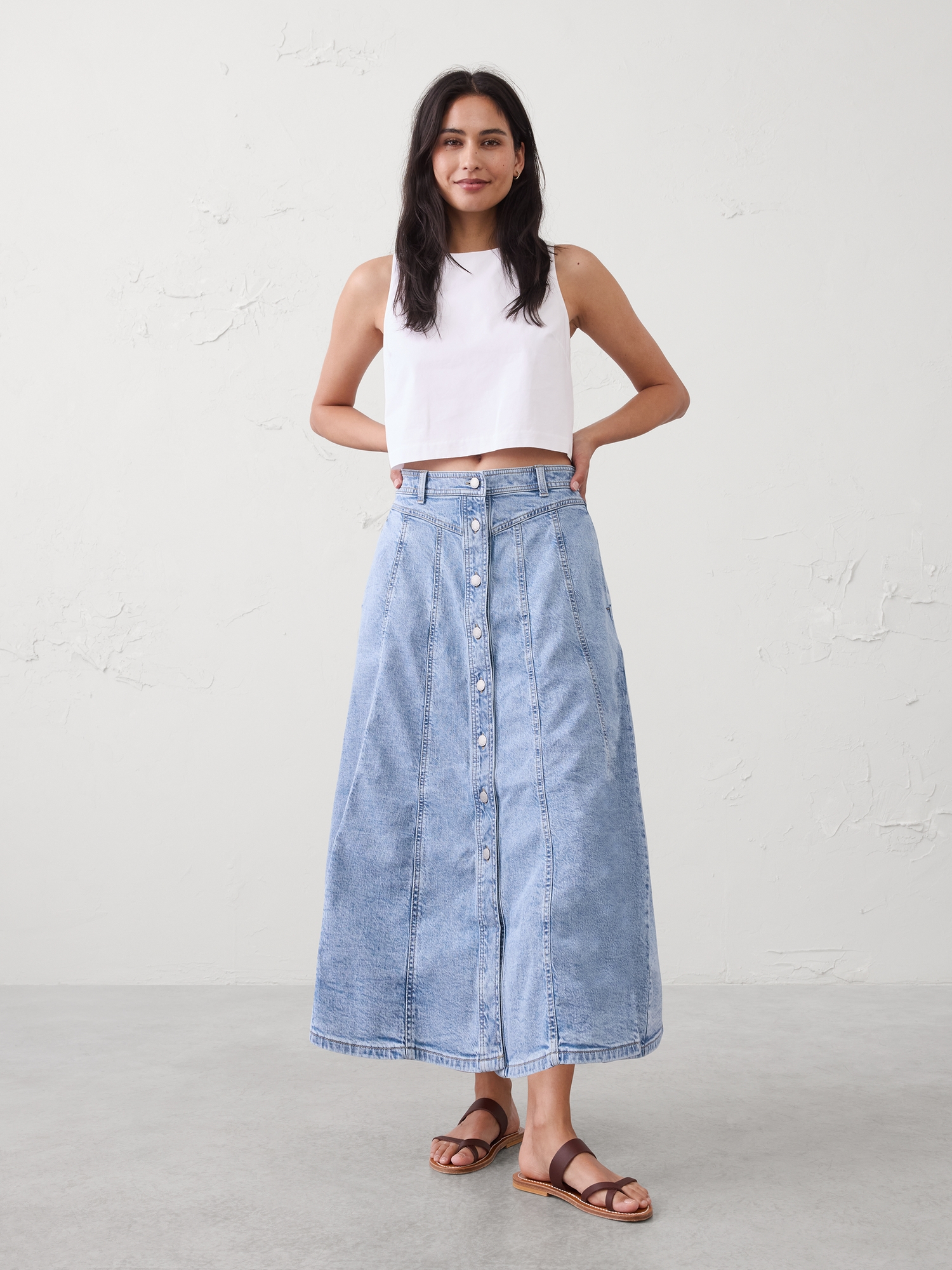 Image number 1 showing, Denim Seamed Midi Skirt