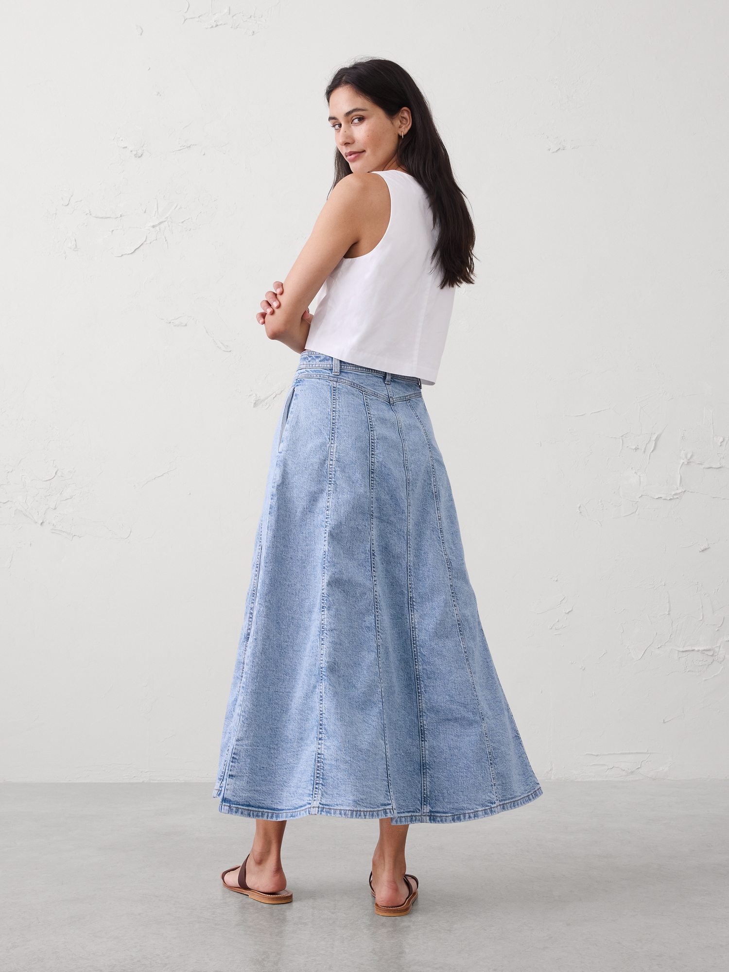 Image number 2 showing, Denim Seamed Midi Skirt