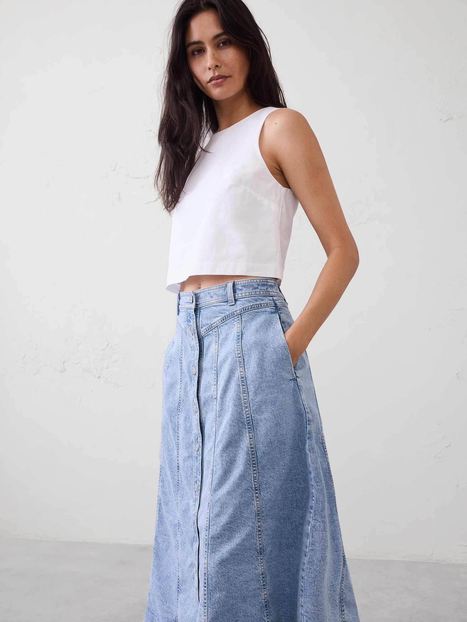 Image number 3 showing, Denim Seamed Midi Skirt