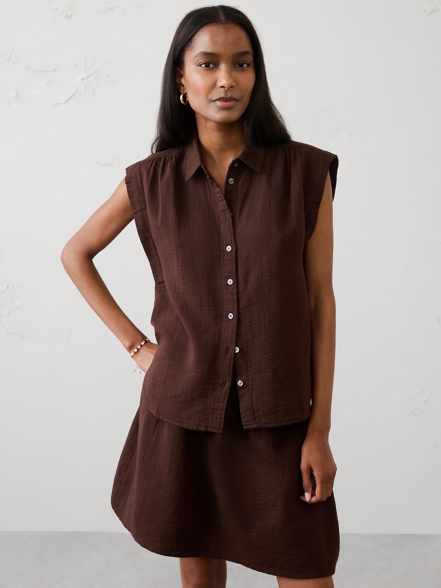 Image number 1 showing, Gauze Soft-Gathered Shirt