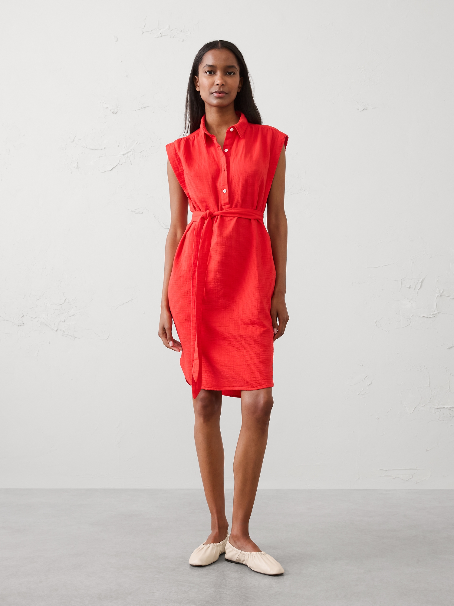 Image number 1 showing, Gauze Above-Knee Shirtdress