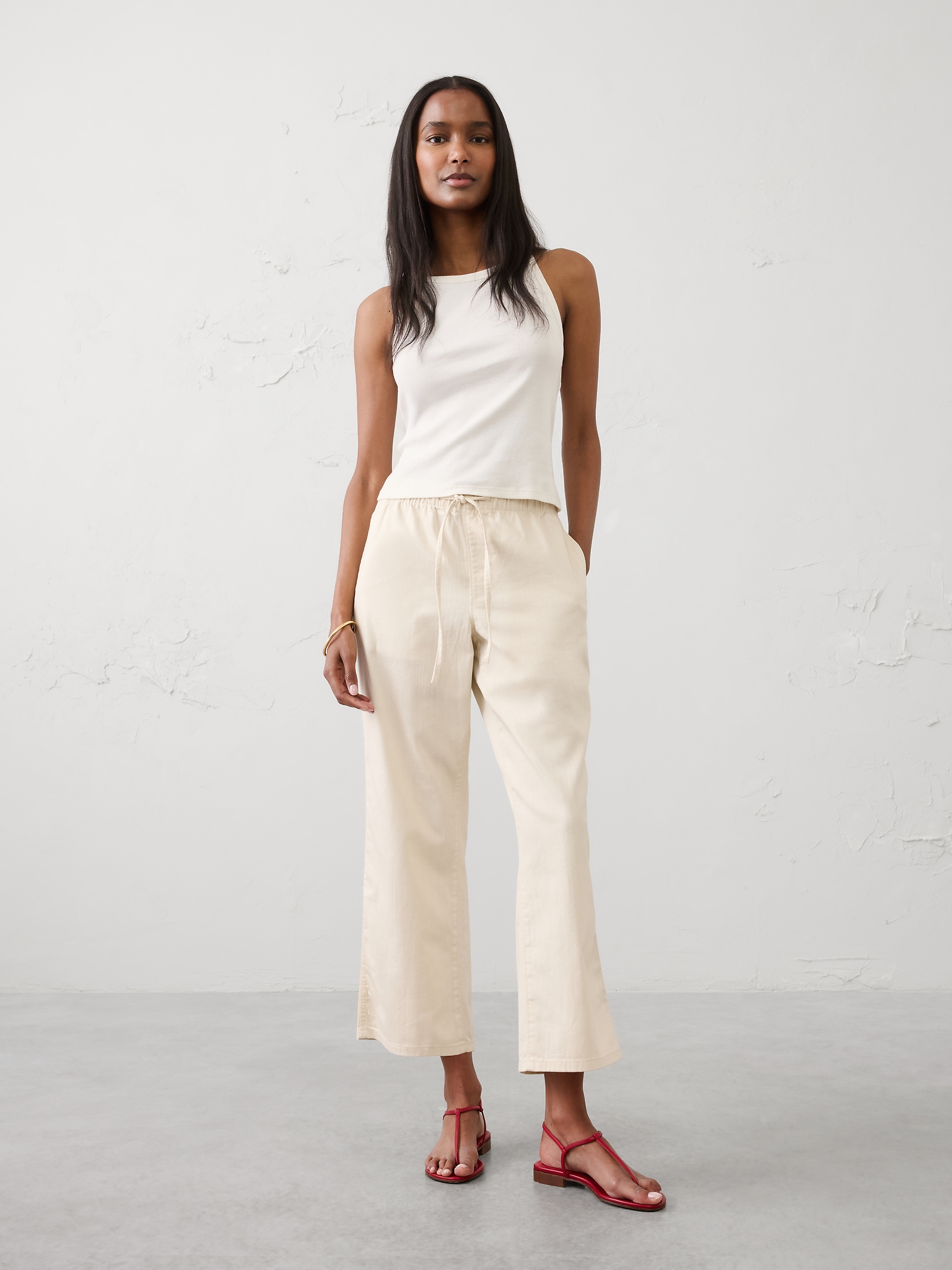 Image number 1 showing, Straight-Leg Mid-Rise Summerweight Pull-On Jean