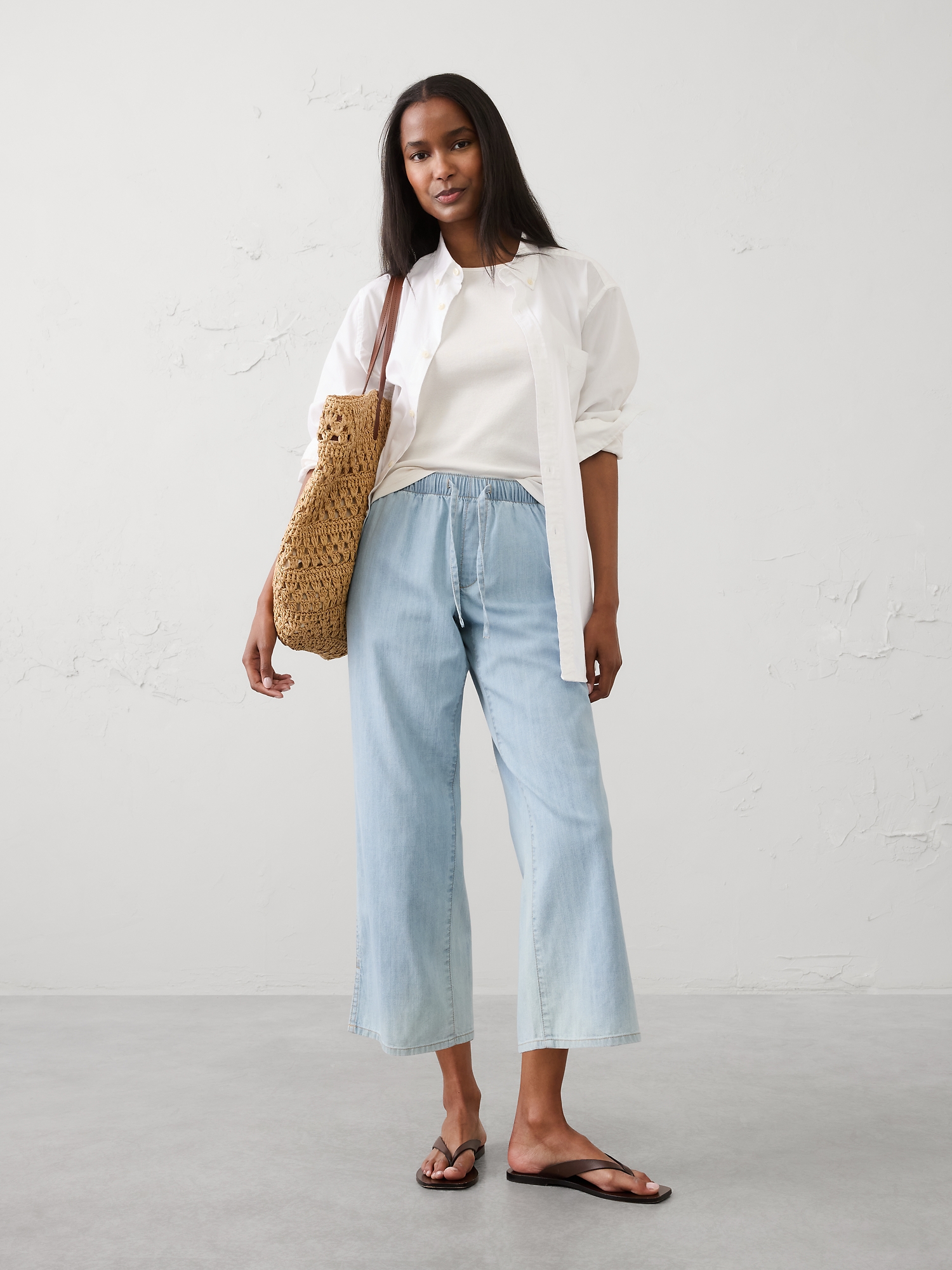 Image number 1 showing, Straight-Leg Mid-Rise Summerweight Pull-On Jean