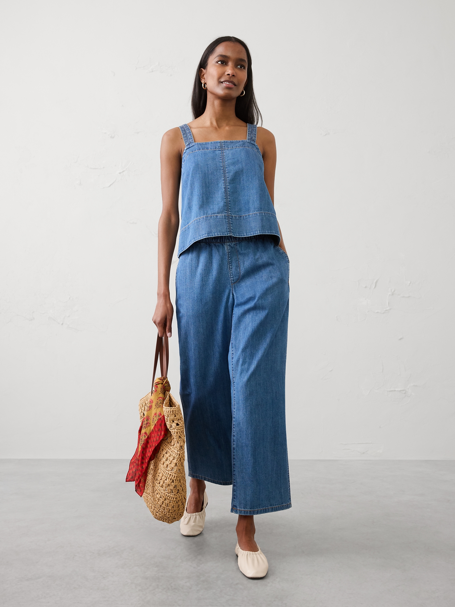 Image number 1 showing, Straight-Leg Mid-Rise Summerweight Pull-On Jean