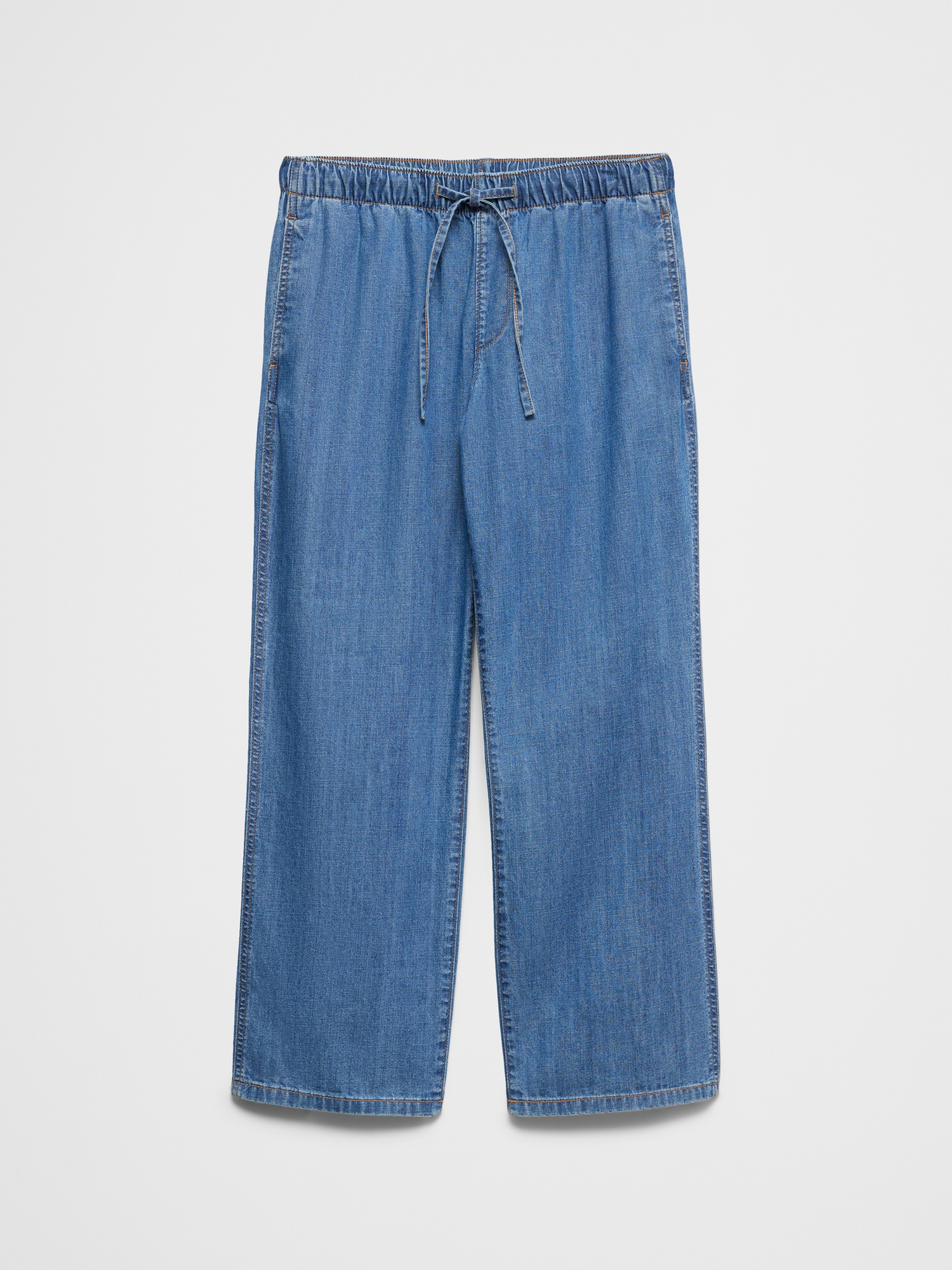 L'image numéro 4 présente Jean été léger à taille extensible mi-basse jambe droite
