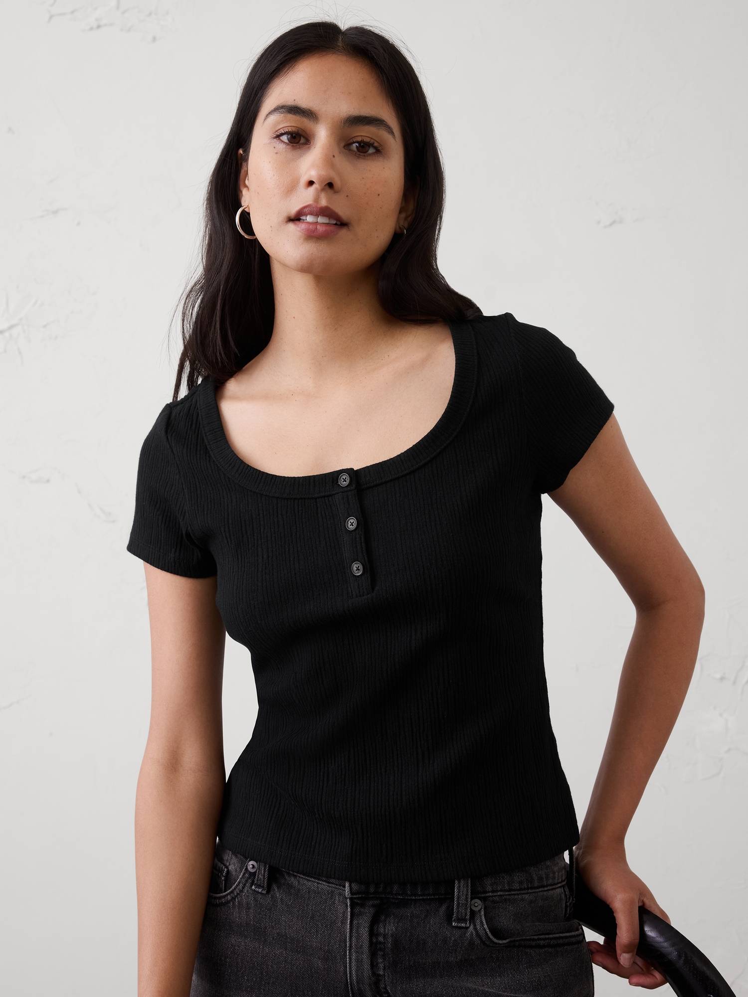 Image number 1 showing, Variegated Ribbed Henley Shirt