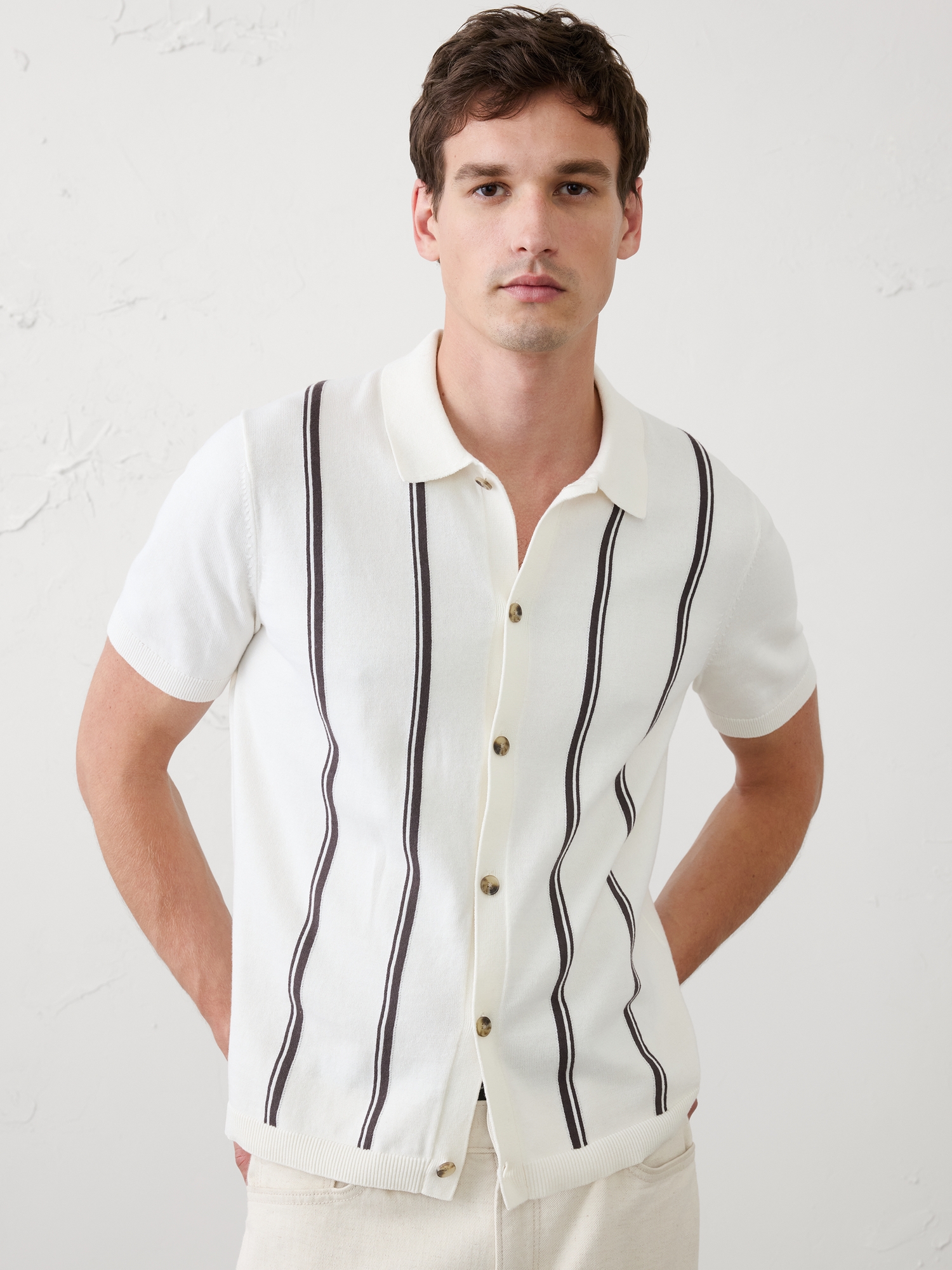 Image number 1 showing, Striped Button-Down Sweater Polo