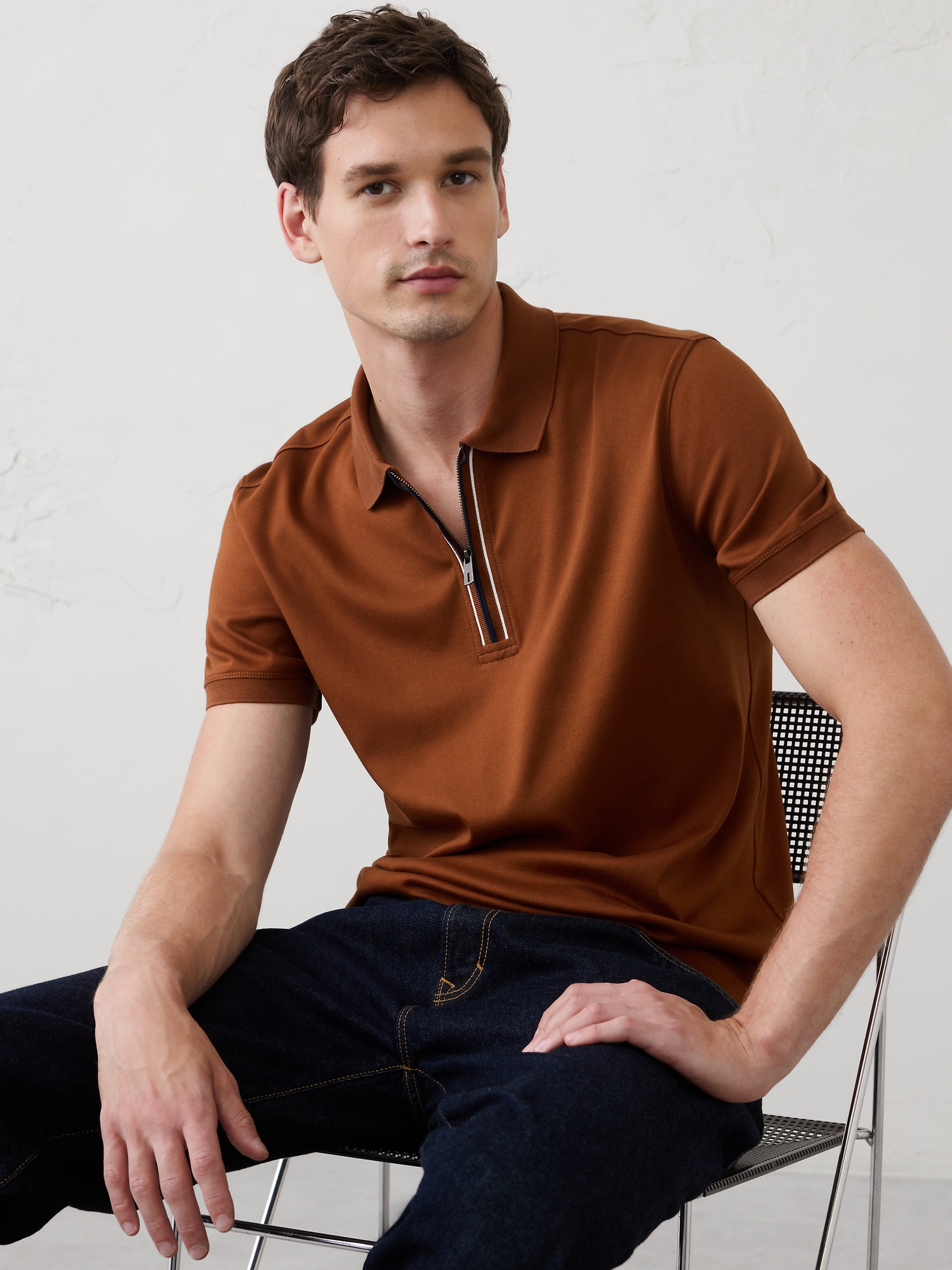 Image number 1 showing, Standard-Fit Luxe Touch Zip Polo