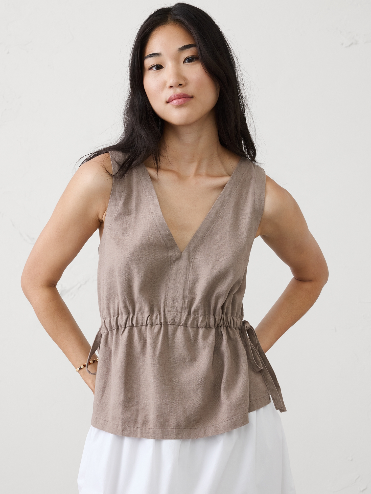 Image number 1 showing, Linen-Blend Side-Ties Top