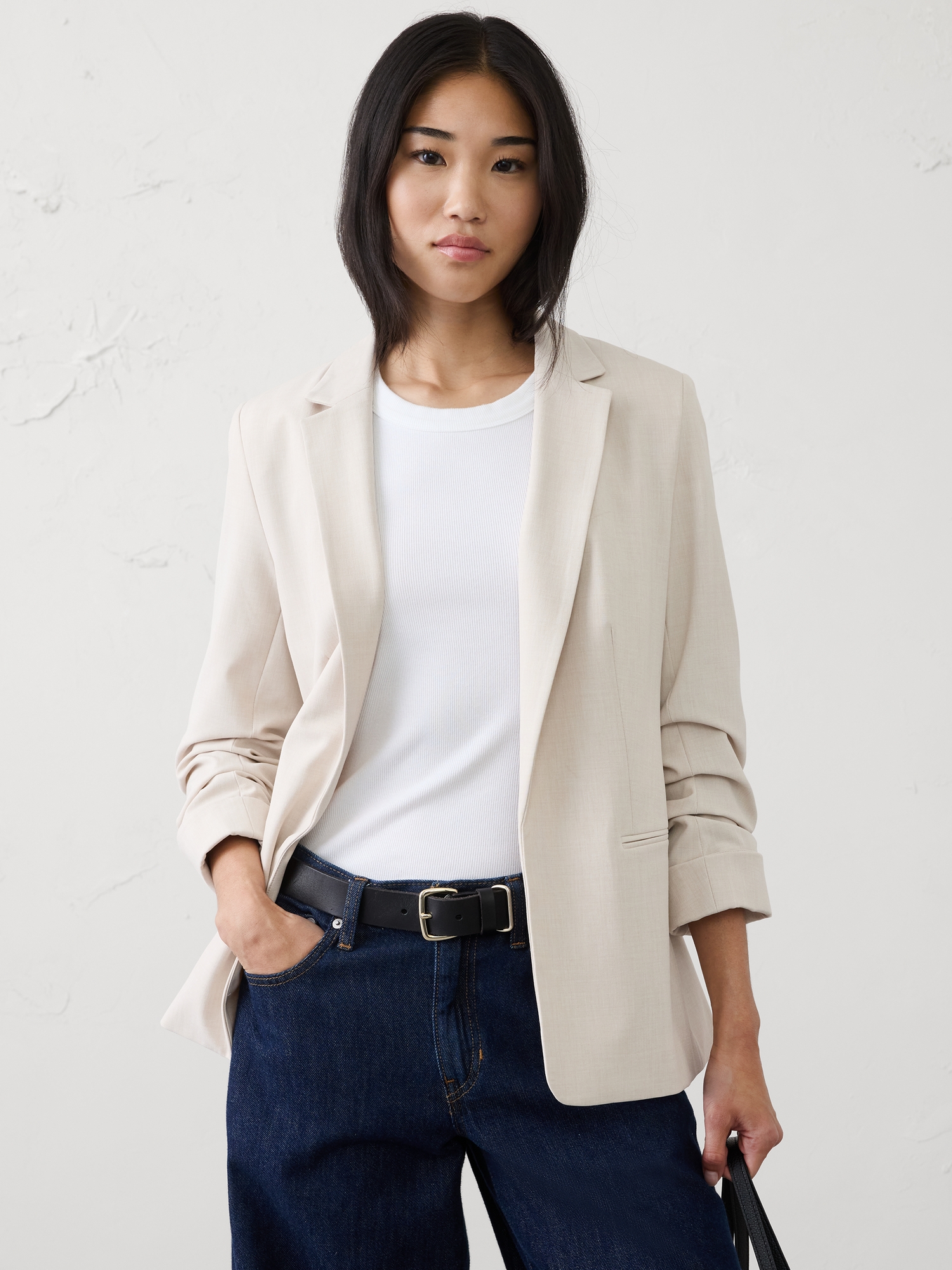 Image number 1 showing, Sculpted Stretch Ruched-Sleeve Blazer