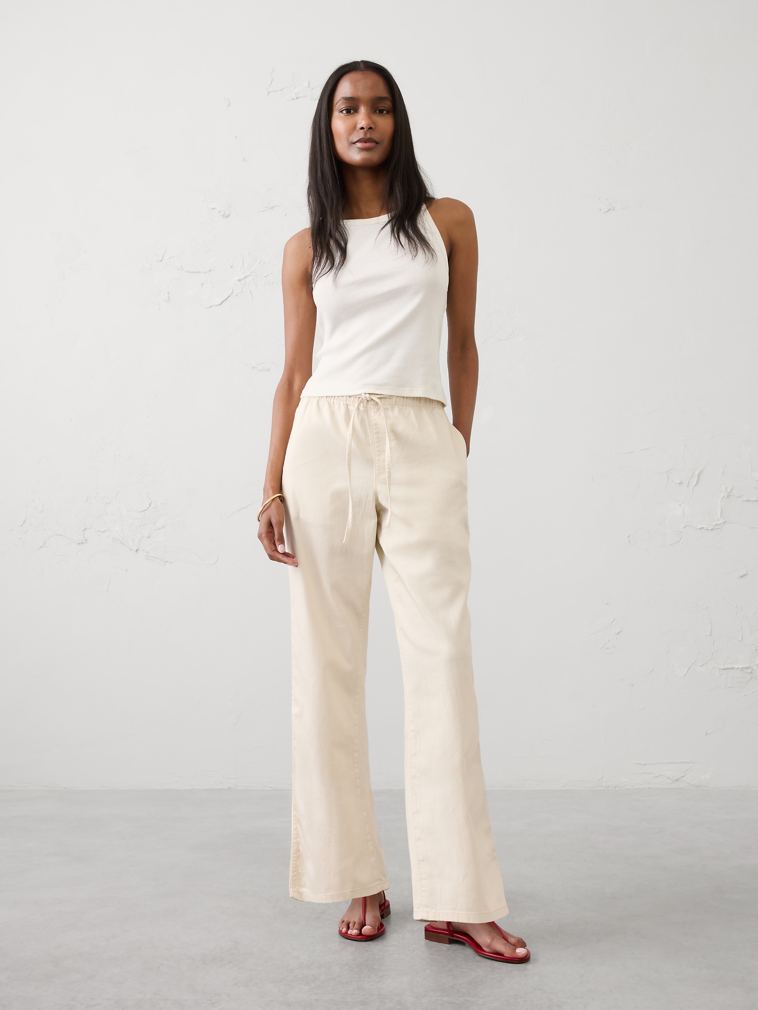 Image number 1 showing, Straight-Leg Mid-Rise Summerweight Pull-On Jean