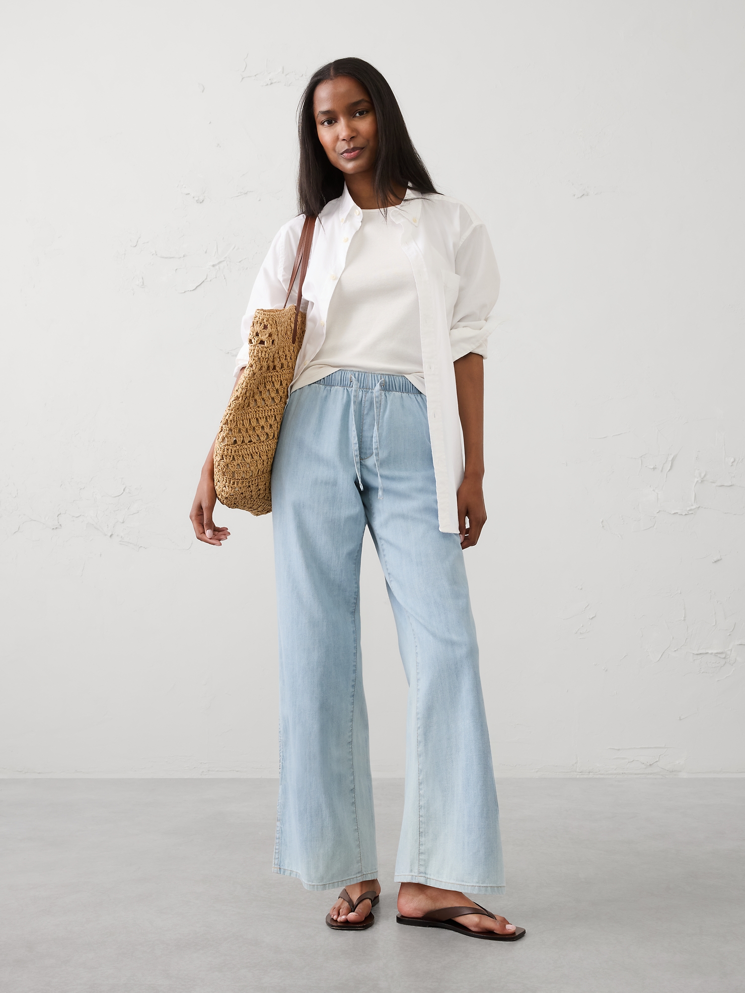 Image number 1 showing, Straight-Leg Mid-Rise Summerweight Pull-On Jean