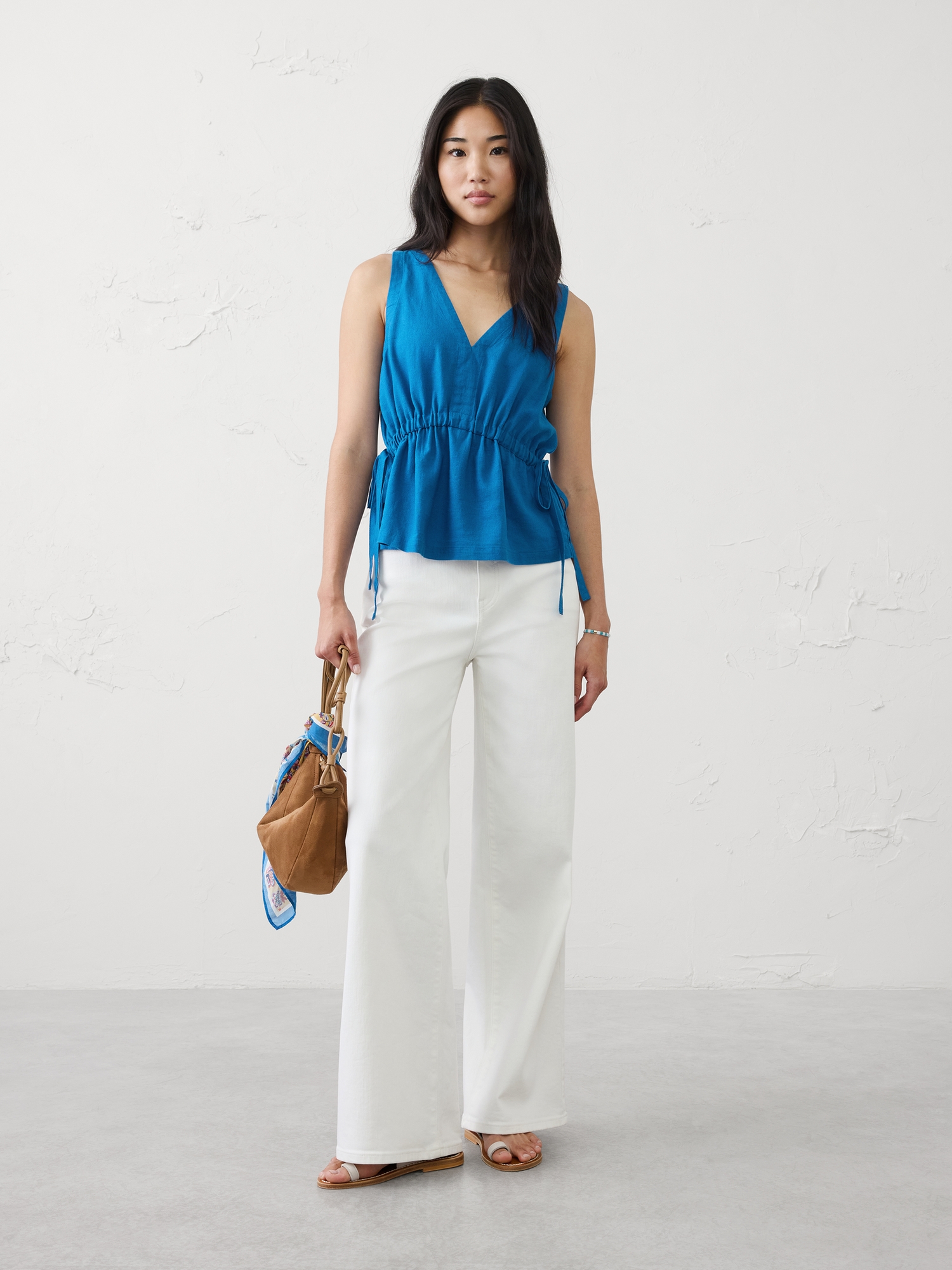 Image number 1 showing, Linen-Blend Side-Ties Top