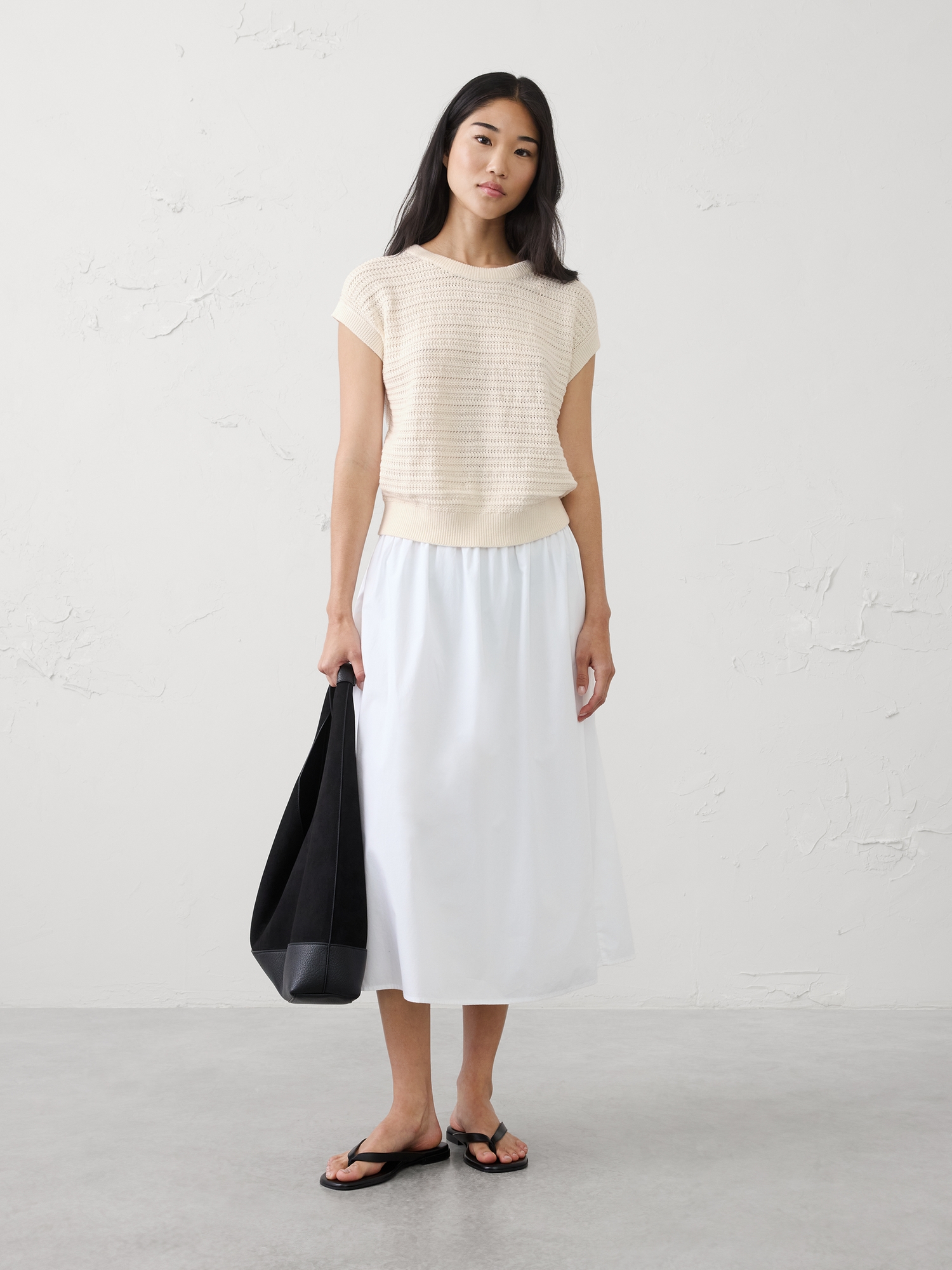 Image number 1 showing, Cotton Textured Cap-Sleeve Sweater