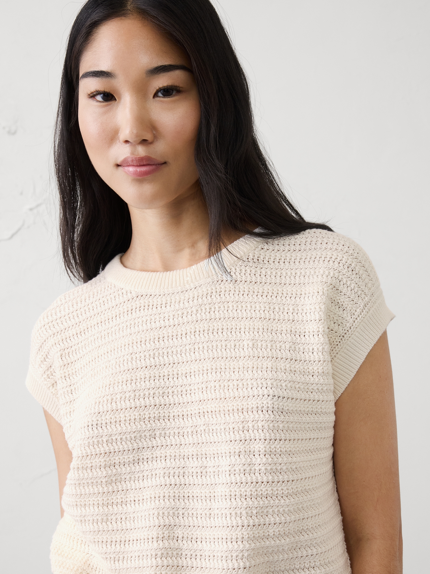 Image number 6 showing, Cotton Textured Cap-Sleeve Sweater