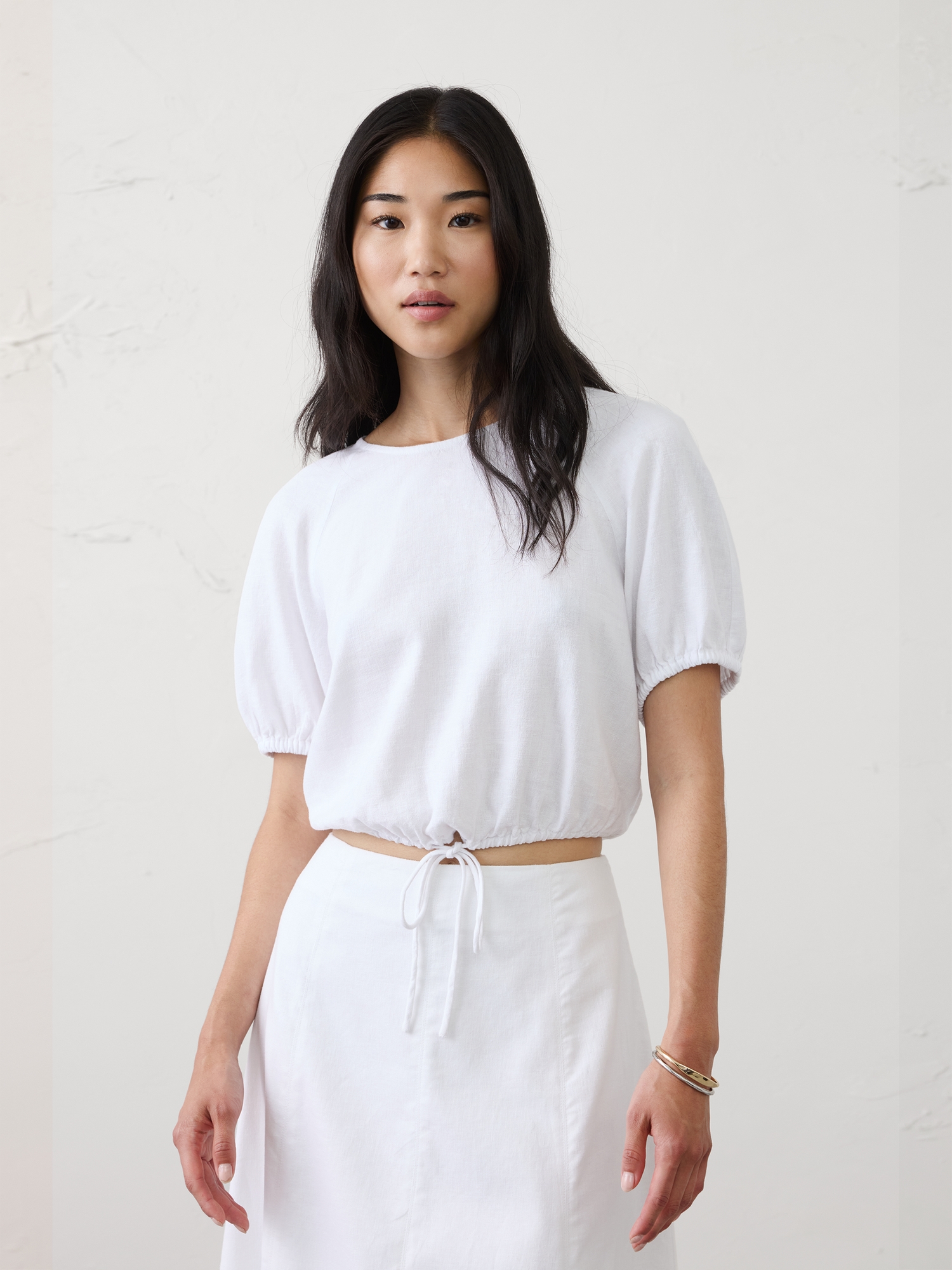 Image number 1 showing, Linen-Blend Bubble-Tie Top