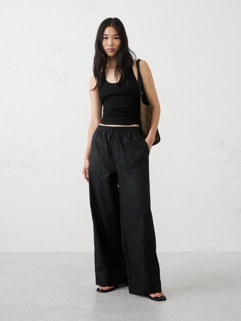 Wide-Leg Mid-Rise Utility Painters Twill Pull-On Pant