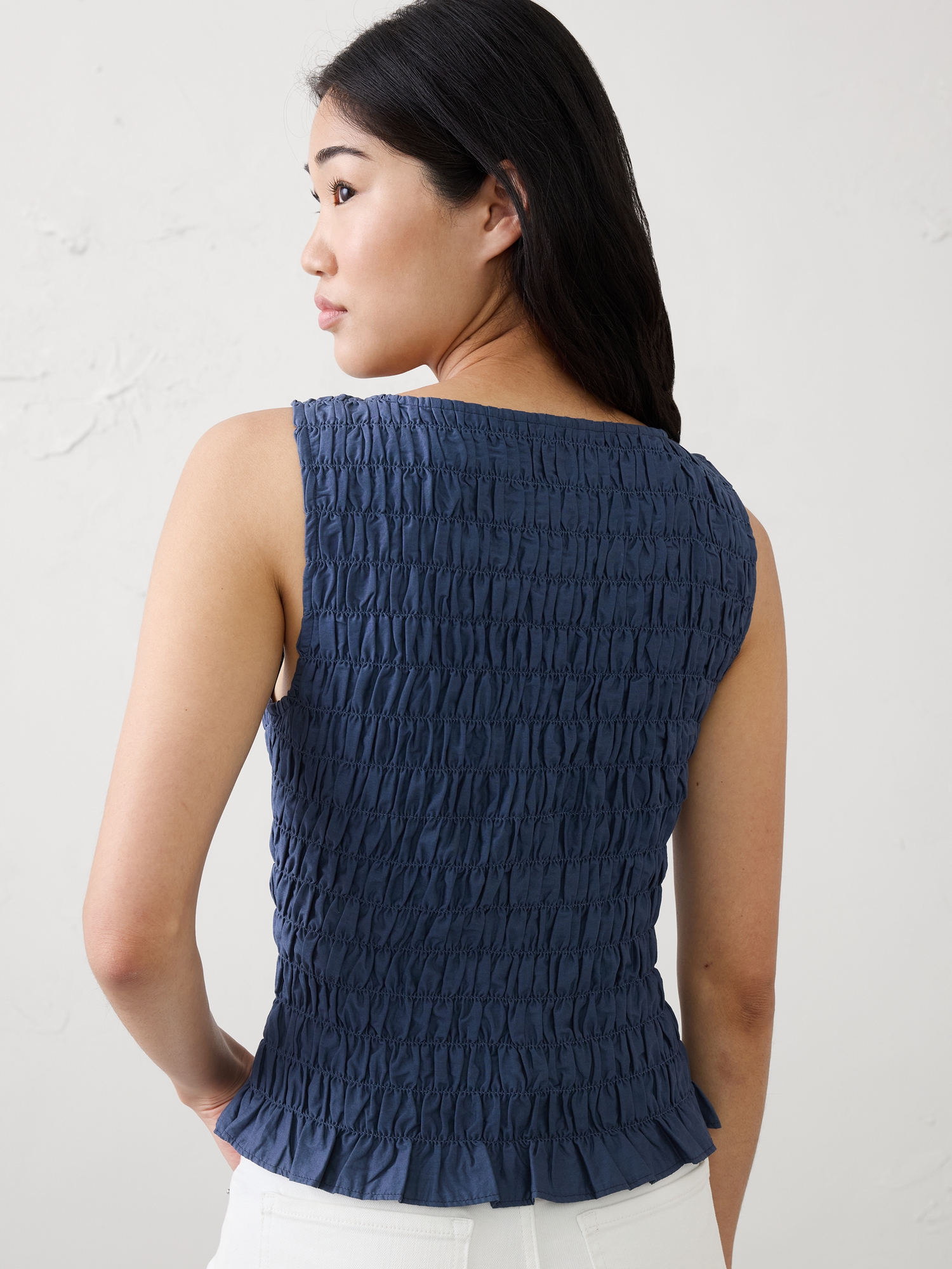 Image number 2 showing, Boatneck Smocked Cropped Top