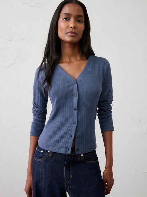 Pointelle Ribbed Cardigan