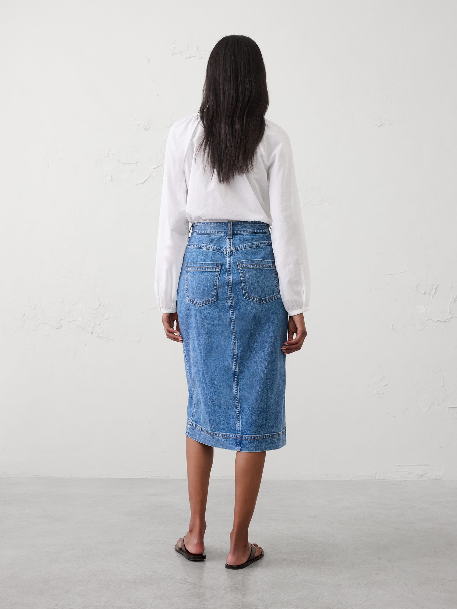 Image number 2 showing, Denim Slit-Front Midi Skirt