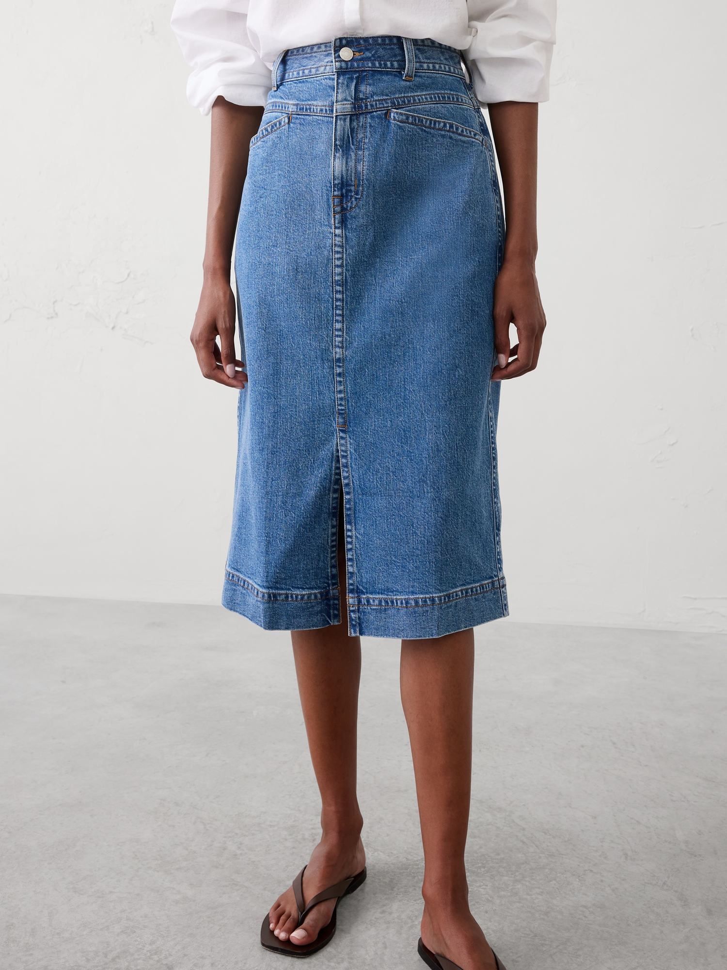 Image number 3 showing, Denim Slit-Front Midi Skirt
