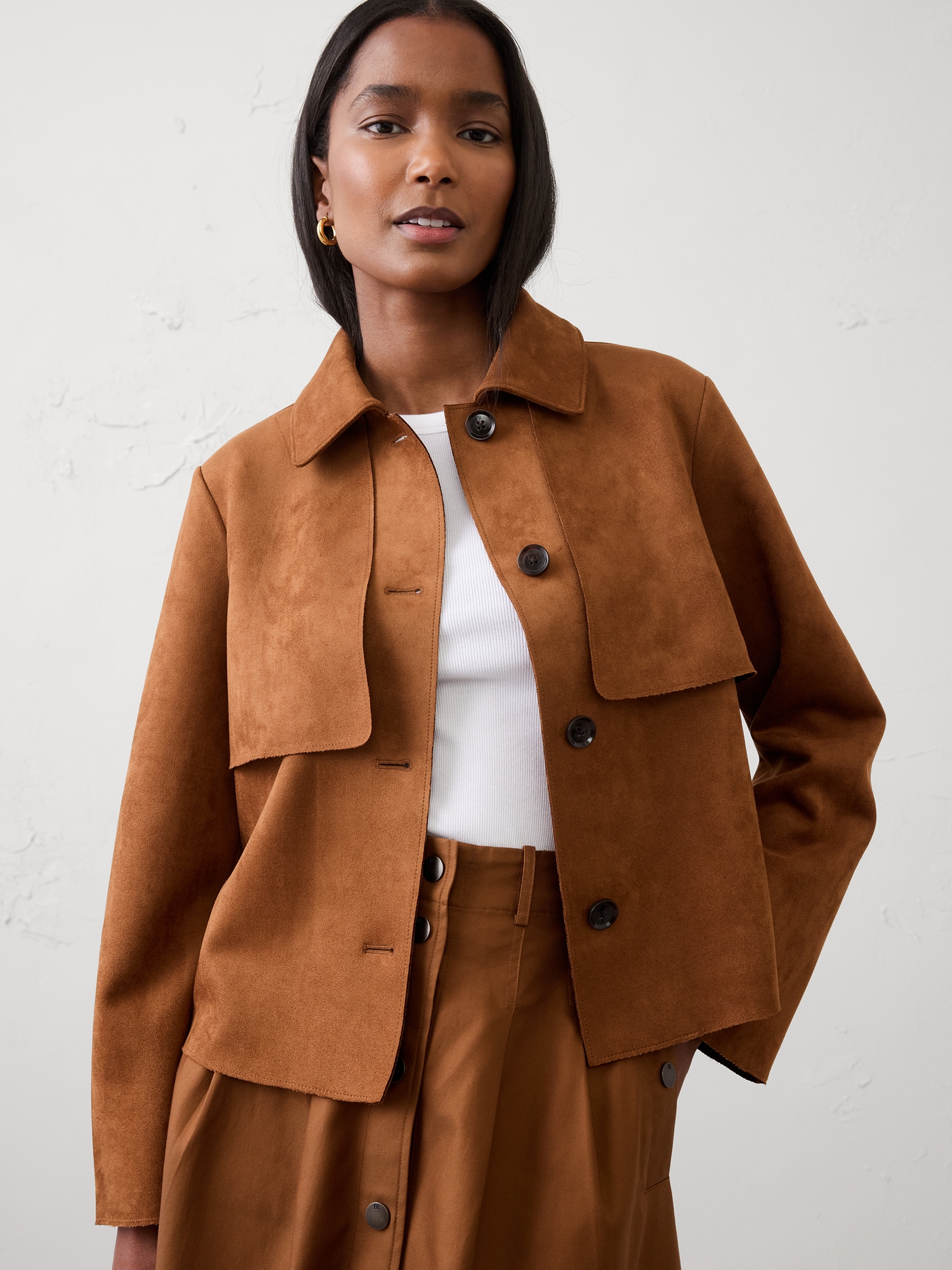 Image number 1 showing, Vegan Suede Short Trench