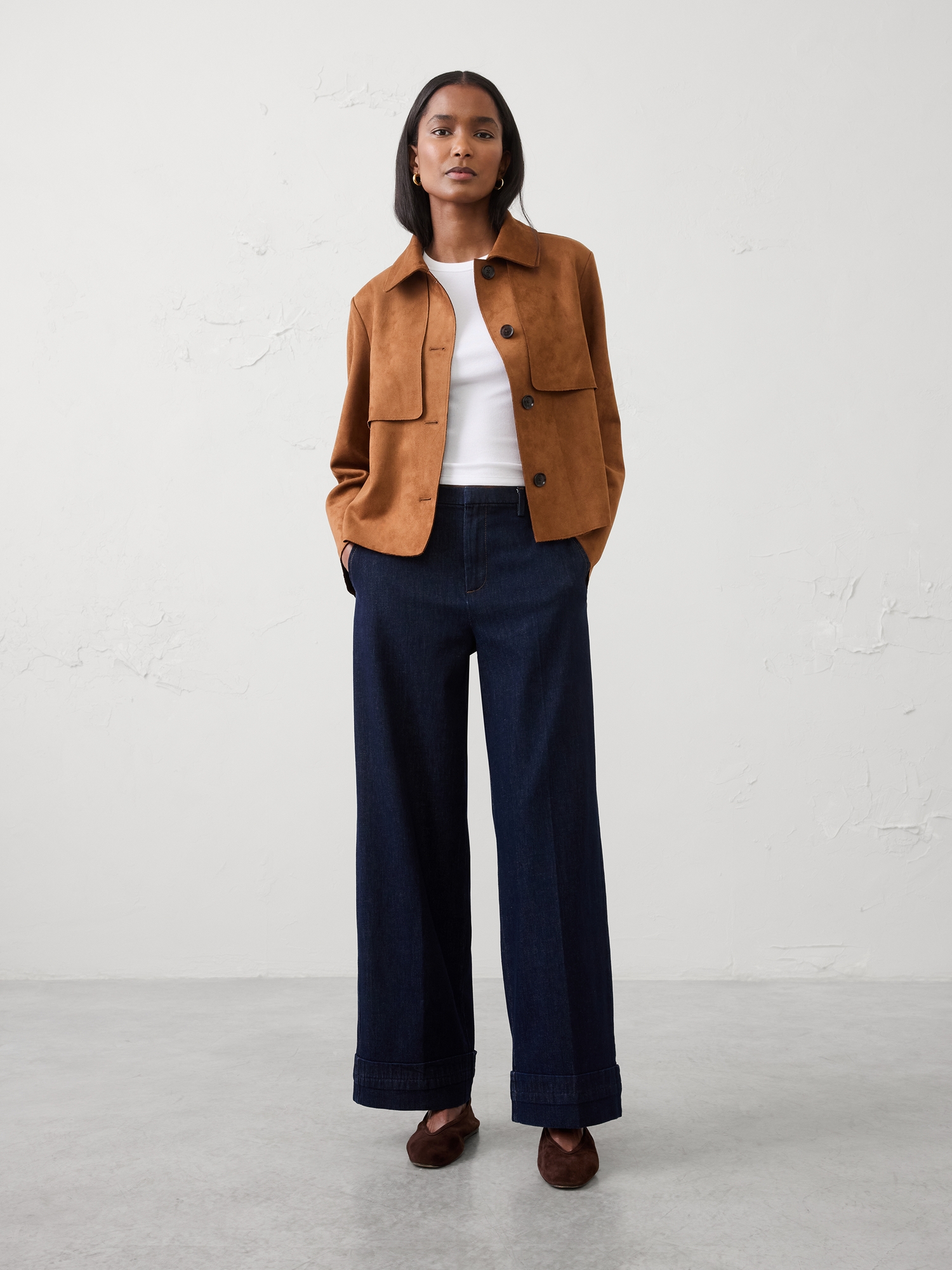 Image number 1 showing, Wide-Leg Mid-Rise Cuffed Jean
