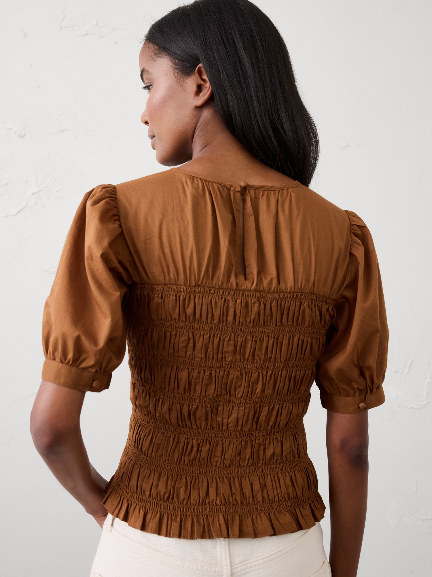 Image number 2 showing, High-Neck Smocked Cropped Top