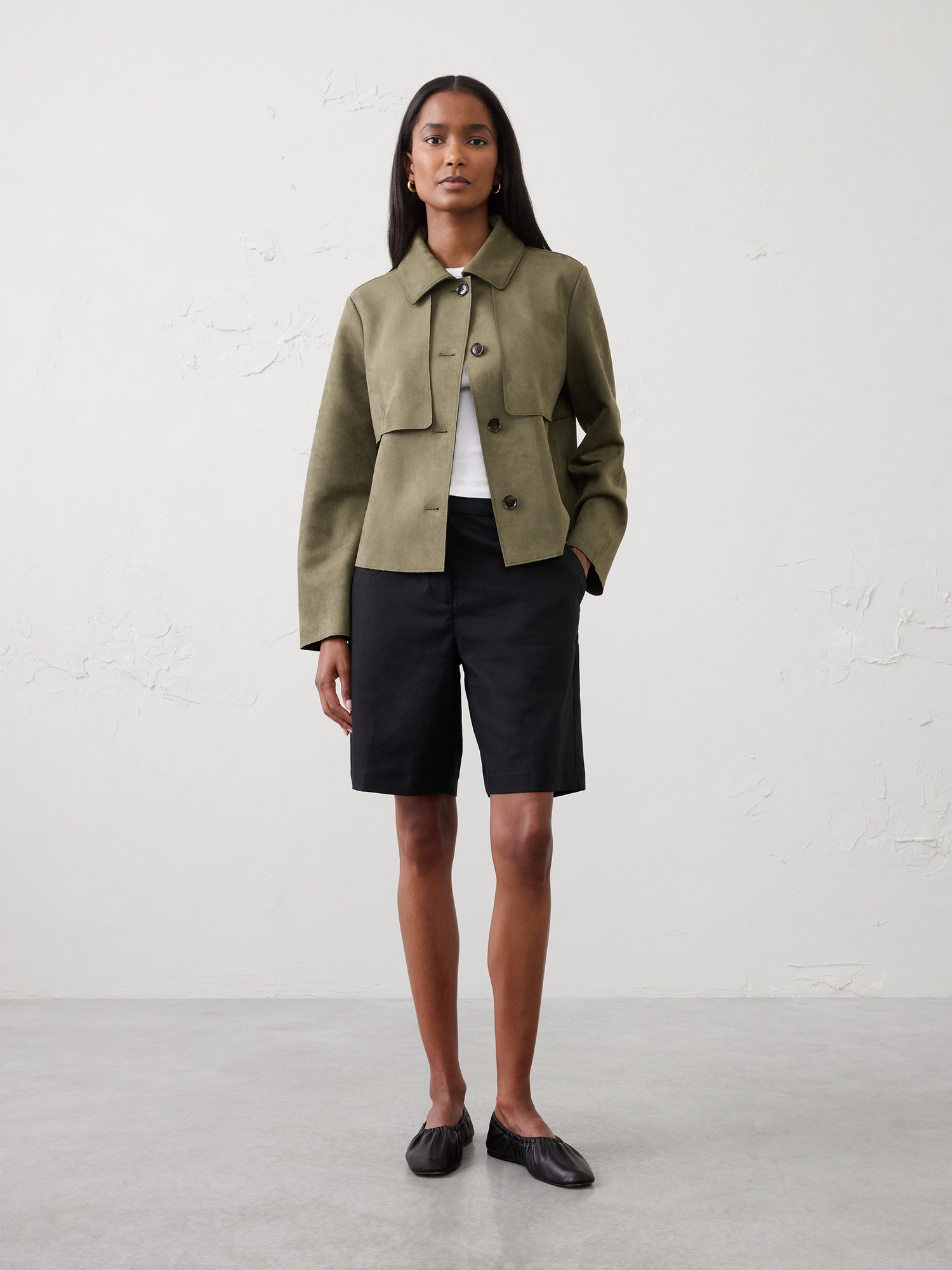 L'image numéro 1 présente Bermuda à taille haute en mélange de lin
