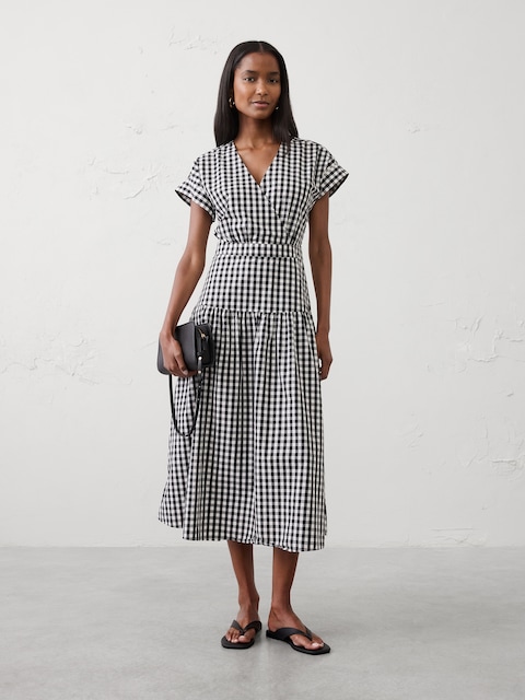 Poplin Surplice Midi Dress