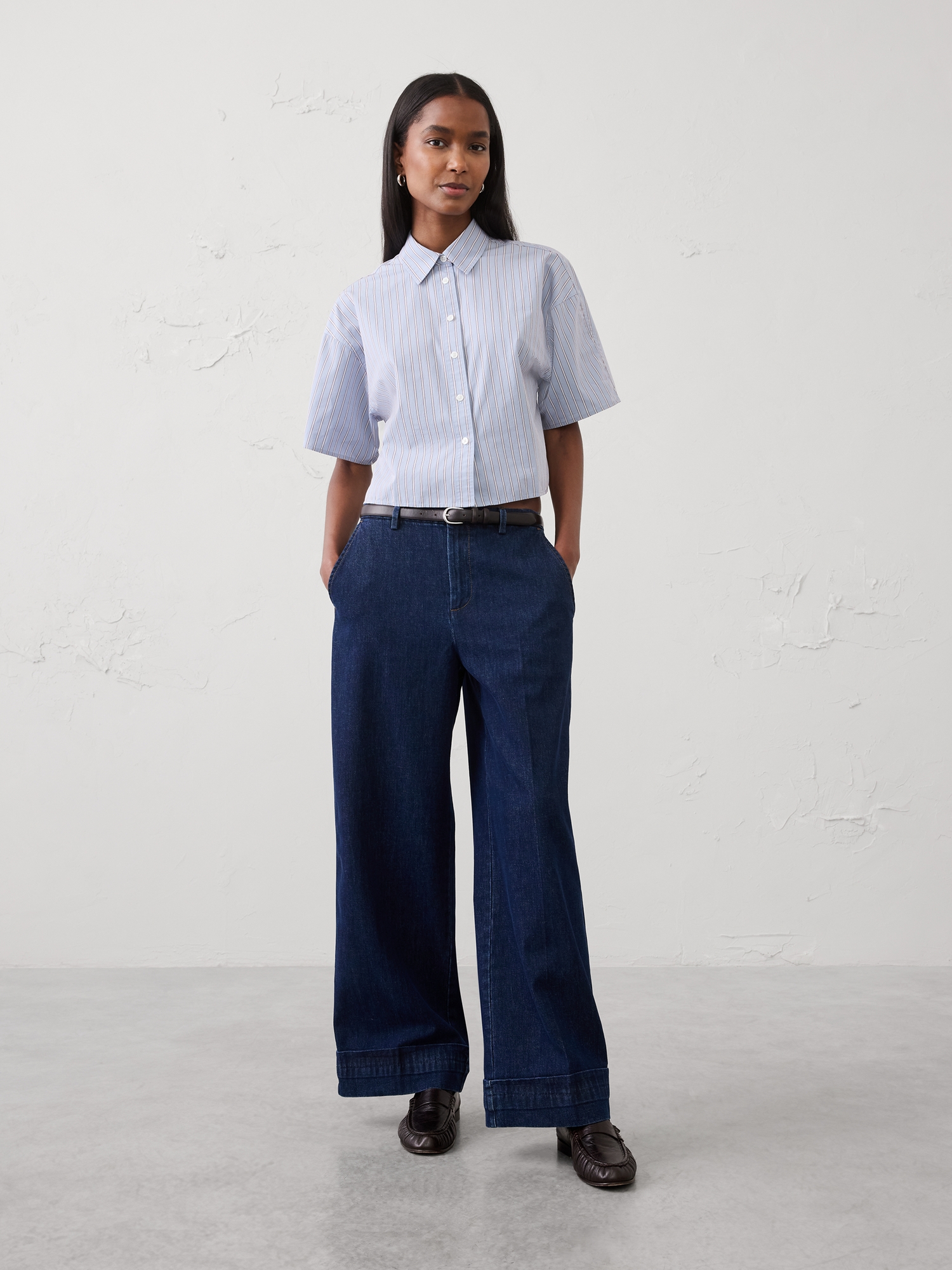 Image number 1 showing, Wide-Leg Mid-Rise Cuffed Jean